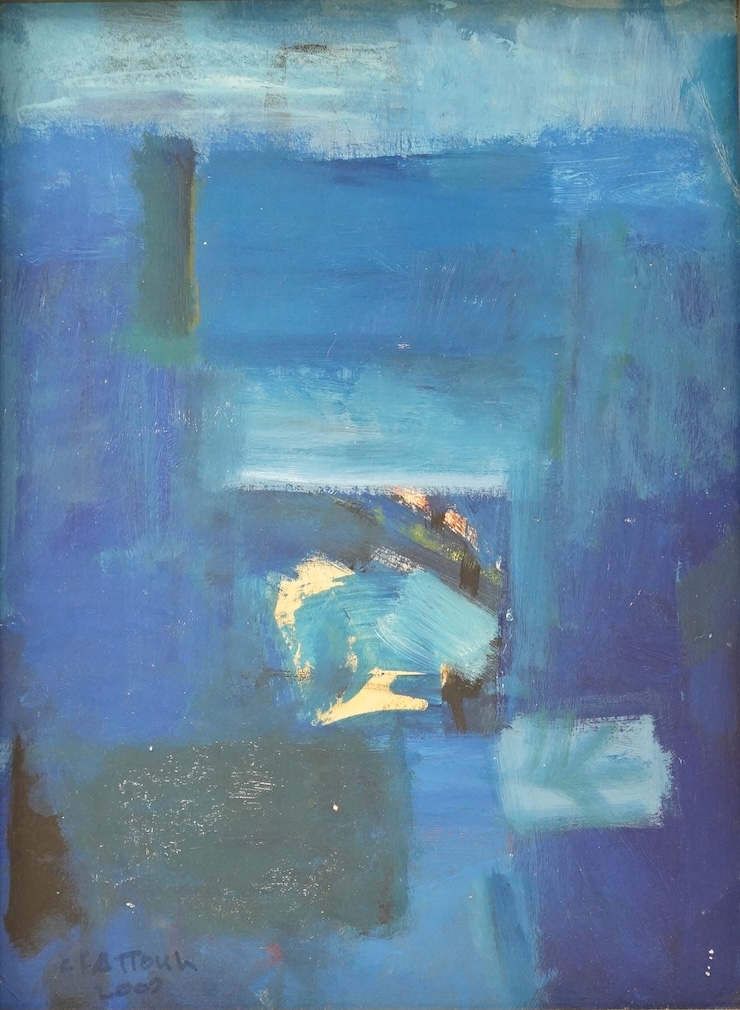 Chucrallah Fattouh (Lebanese, b.1956), Abstract, signed and dated 2002, oil on board, 39 x 29cm
